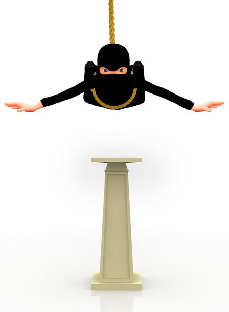 3D burglar with a facemask and a bag - isolated