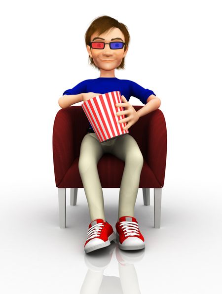 Man wearing 3D glasses watching a movie  - isolated over a white background