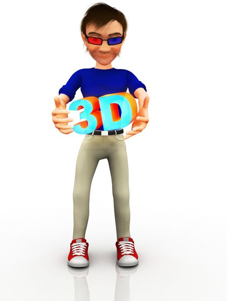 Man wearing 3D glasses - isolated over a white background