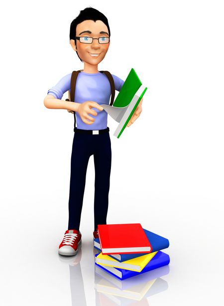 3D Male student carrying a backpack- isolated over a white background