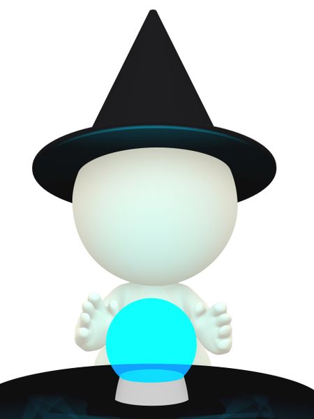 3D witch with a magic crystal ball - isolated over a white background