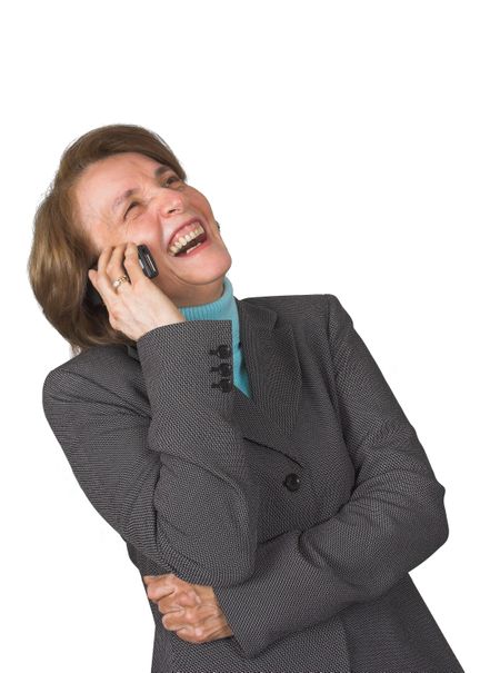 business woman on the phone laughing loud