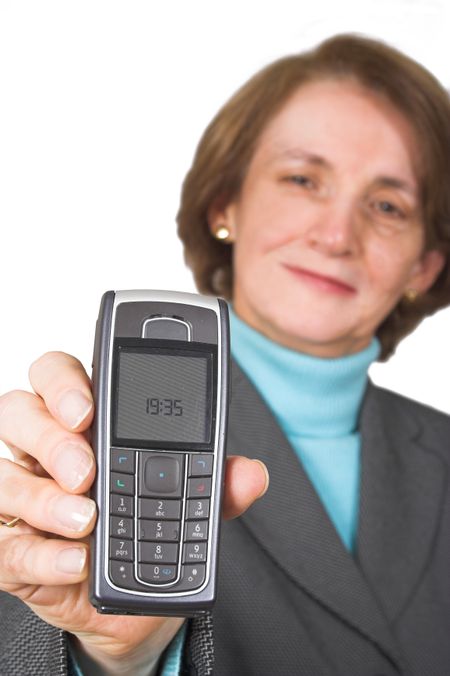 business woman showing her mobile phone
