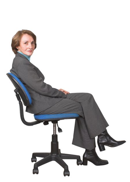 business woman on a chair over white