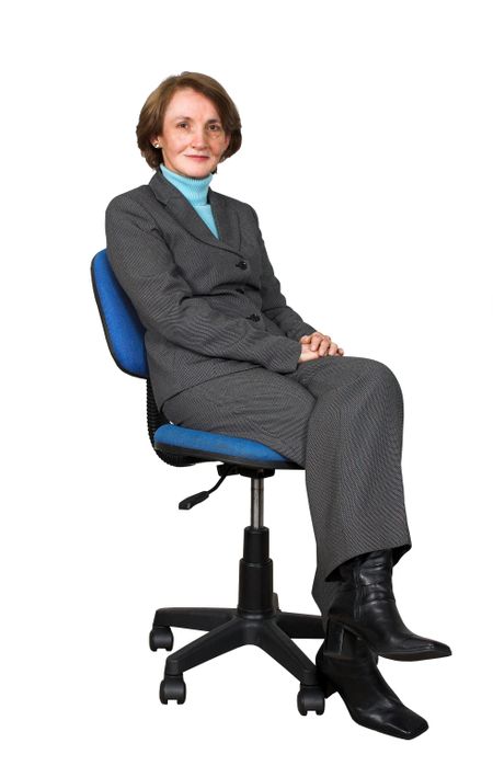 business woman on office chair over white