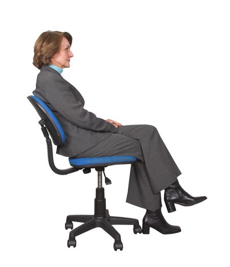 business woman on office chair over white from the side