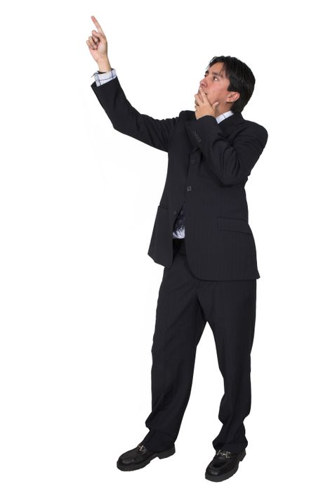business man pointing over white - full body
