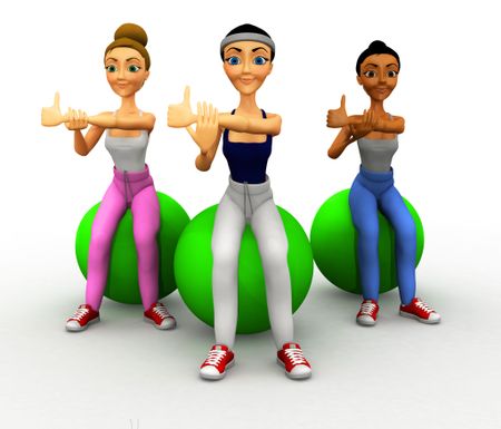 3D Group of women in a pilates class ? isolated over white