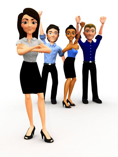 3D successful business group with arm up - isolated
