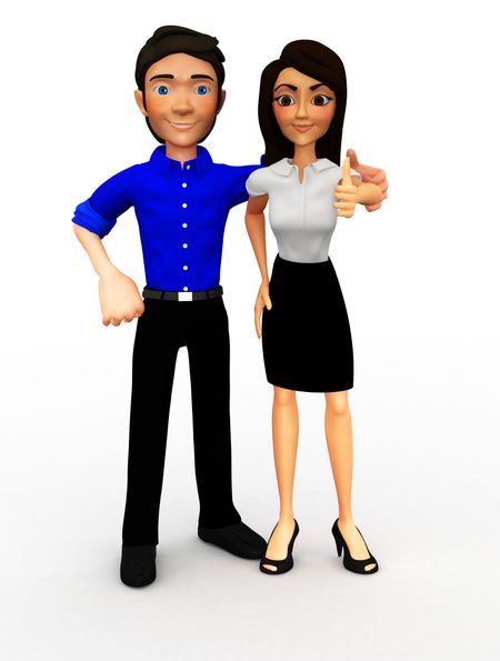 3D Successful business couple with thumbs up - isolated over a white background