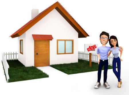 Happy couple buying a new house - isolated over a white background