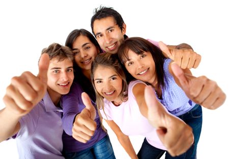 Casual group with thumbs-up - isolated over a white background