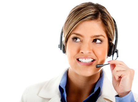 Portrait of a telemarketing agent - isolated over a white background