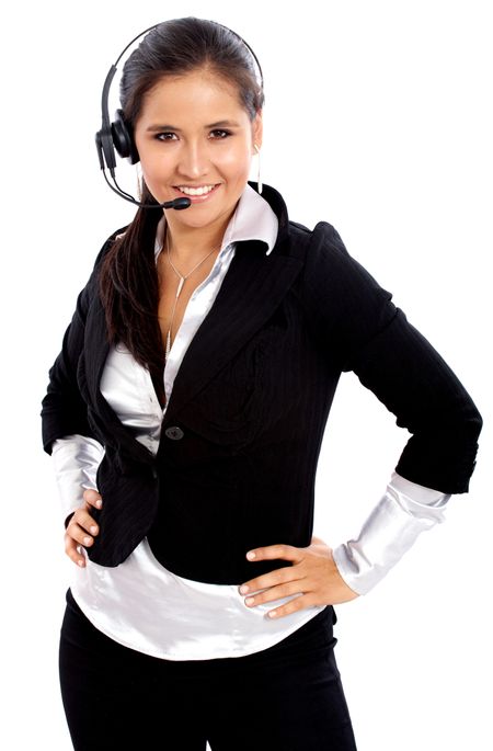 friendly customer service woman smiling at her office