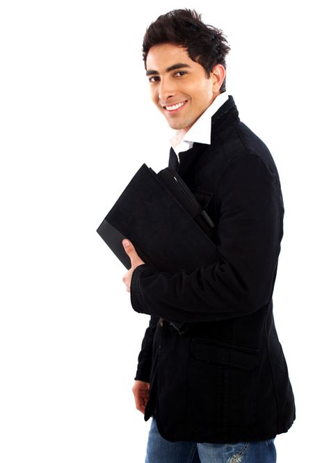 confident business man with a folder ready for an interview - isolated over a white background