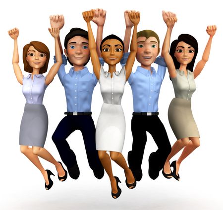 3D Happy business group jumping - isolated over a white background