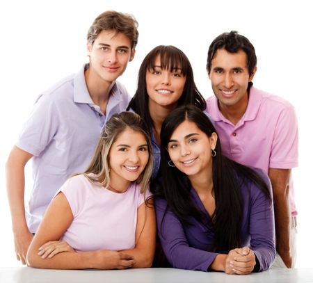 Casual group of happy people isolated over white