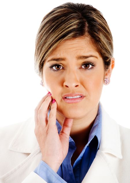 Business woman looking worried isolated over a white background