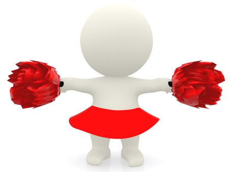 3D cheerleader with pompom - isolated over a white background