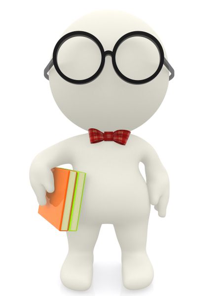 3D cartoon nerd wearing glasses an a bowtie - isolated