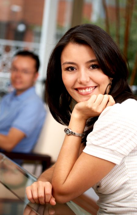 casual woman portrait smiling at home - lifestyle