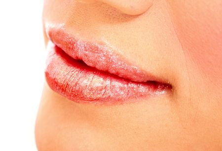 beautiful female lips with lipstick over a white background