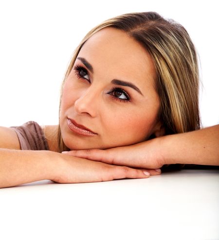 beautiful girl face portrait leaning on her hands