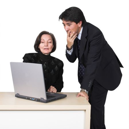 business couple with laptop over white 2