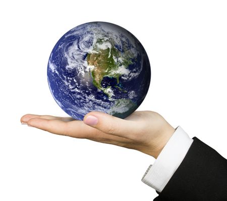 business hand holding globe