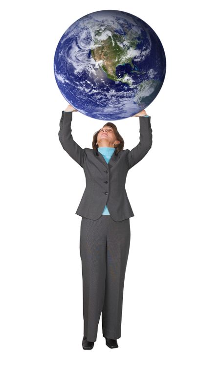 business woman pushing the earth up