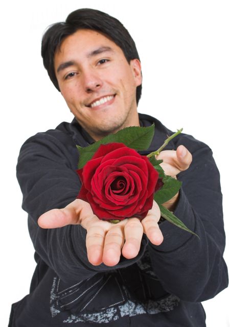 man handing a rose