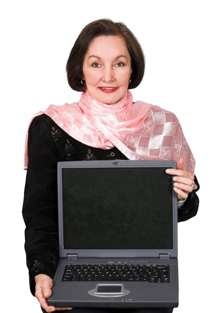 Business woman presenting a laptop