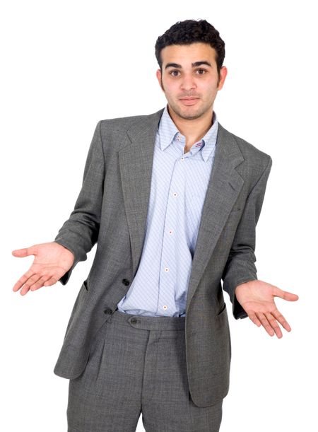 business man looking confused isolated over a white background