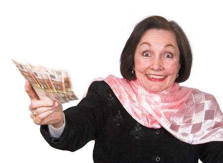 business woman full of joy after winning some money