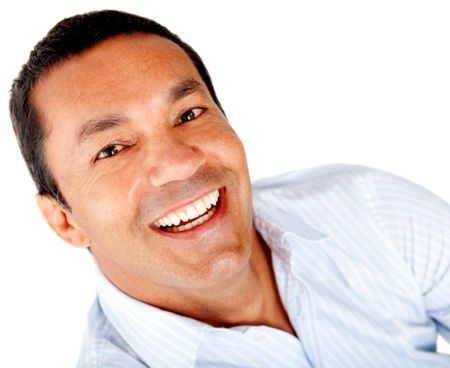 Happy man portrait smiling - isolated over a white background