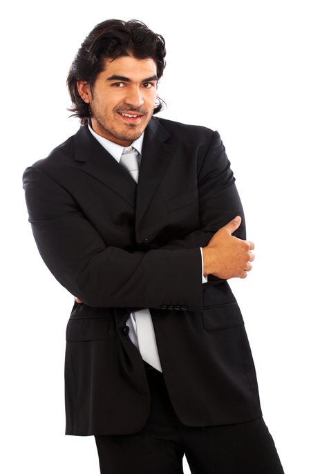 confident business man standing up - isolated over a white background