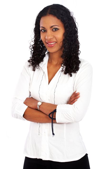 business woman portrait smiling - isolated over a white background