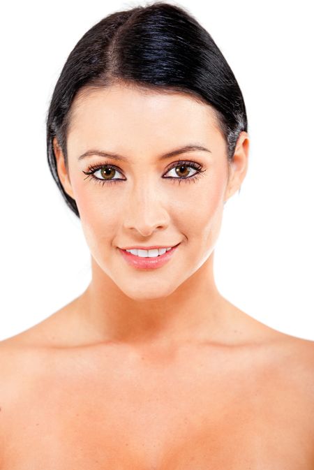 Gorgeous woman portrait smiling - isolated over a white background