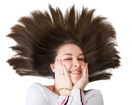 beautiful portrait of a model with very soft skin and lovely eyes - crazy hair