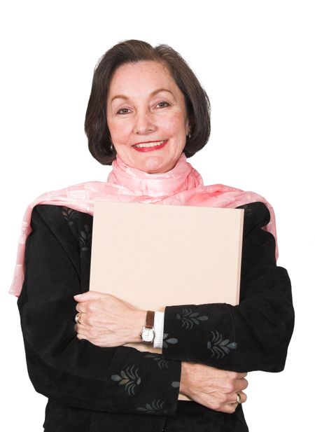 business woman with folder smiling