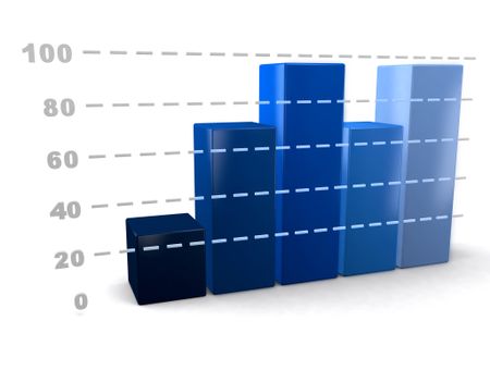 3D business graph showing development - isolated over a white background