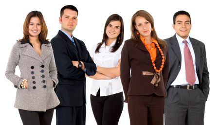 business team formed of young businessmen and businesswomen isolated over a white background
