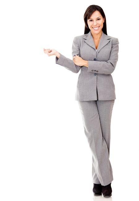 Successful businesswoman smiling - isolated over a white background