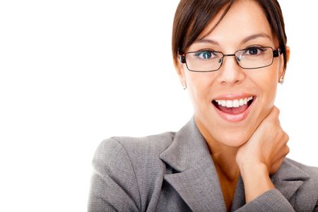 Surprised businesswoman - isolated over a white background