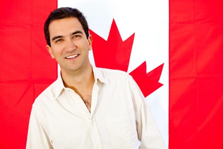 Canadian man with the flag of Canada