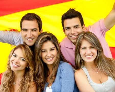 Group of people with the flag of Spain