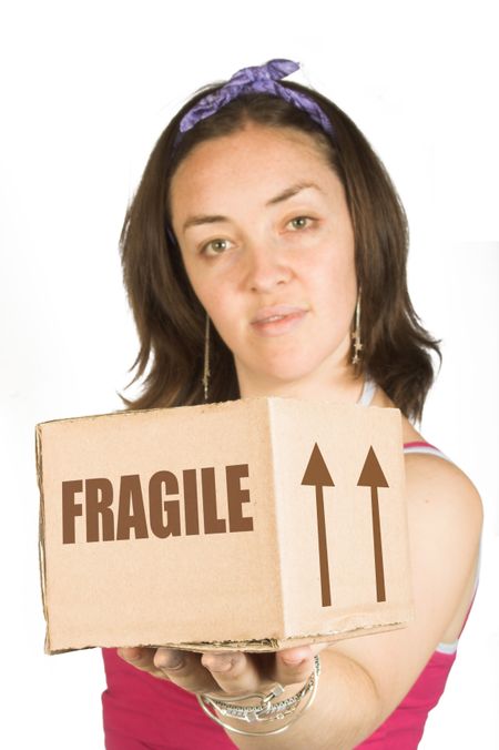 girl holding a box over white