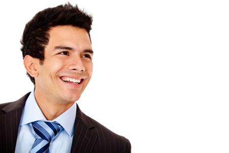 Happy businessman laughing - isolated over a white background