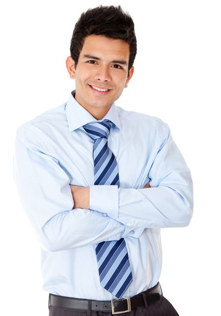 Confident business man with arms crossed - isolated over a white background