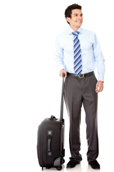 Man going on a business trip with a bag - isolated over white